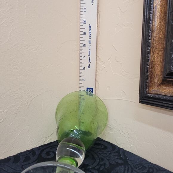Two - Hand Blown Bubble Wine; Water Goblets. 1 Yellow; 1Green; 8" Tall - Picture 5 of 5
